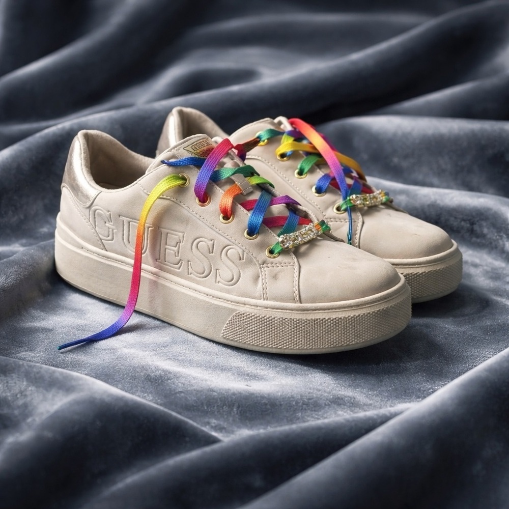 Guess Beige Sneakers with Multicolor Laces